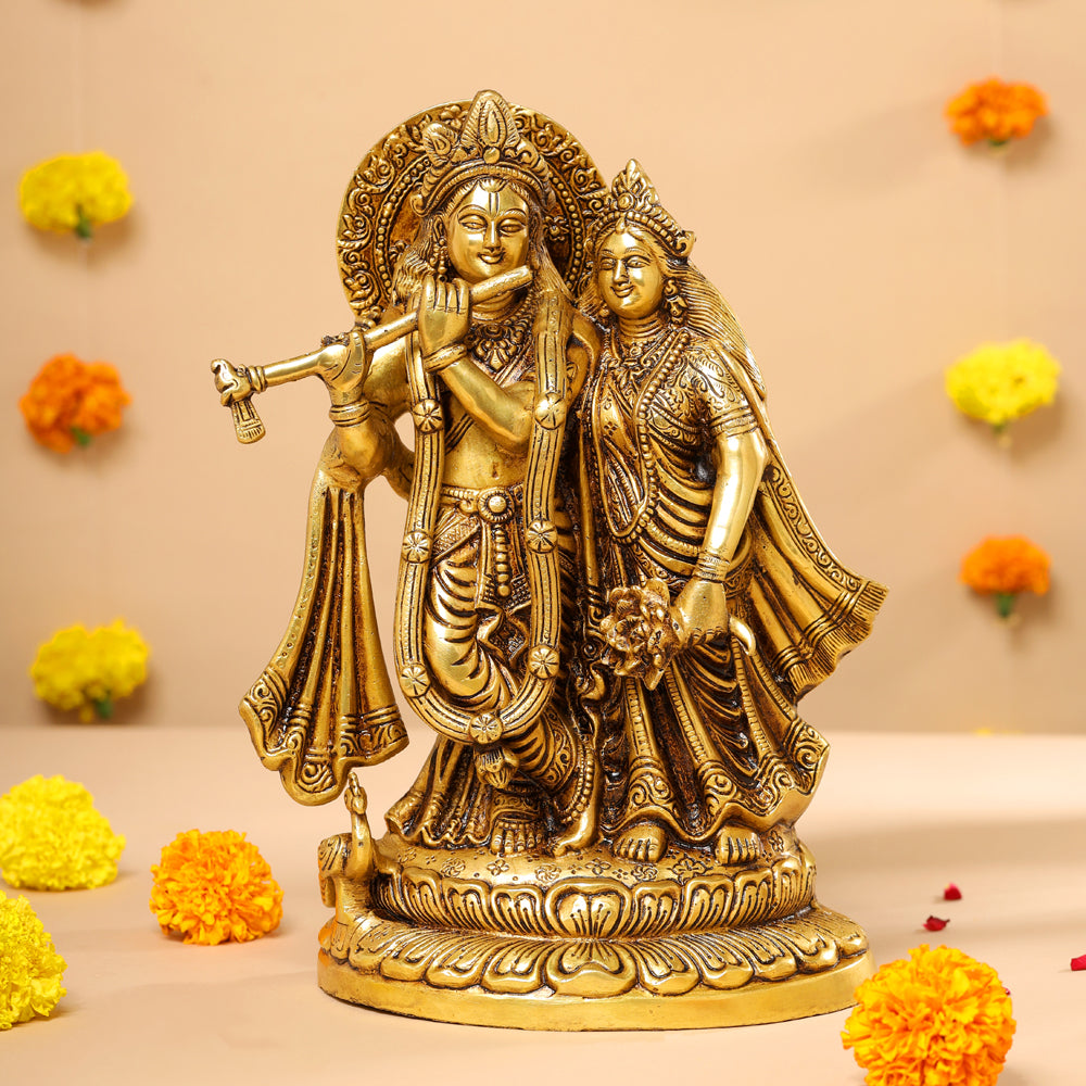 BRASS SUPERFINE STANDING RADHA KRISHNA STATUE (12.5") Vedansh Craft