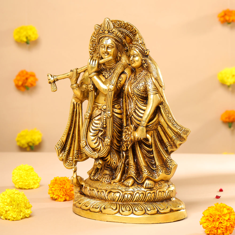 BRASS SUPERFINE STANDING RADHA KRISHNA STATUE (12.5") Vedansh Craft