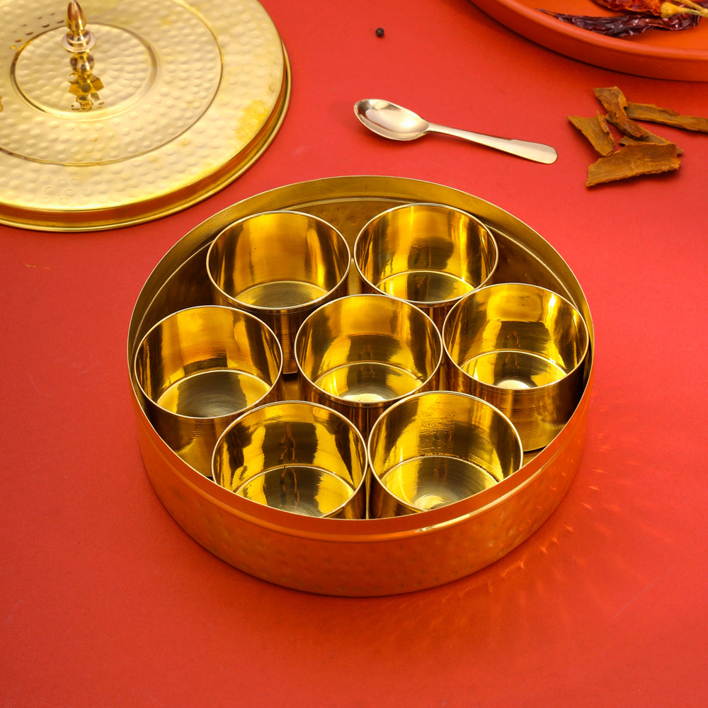 Brass Hammered Masala Daani/Spice Box Vedansh Craft