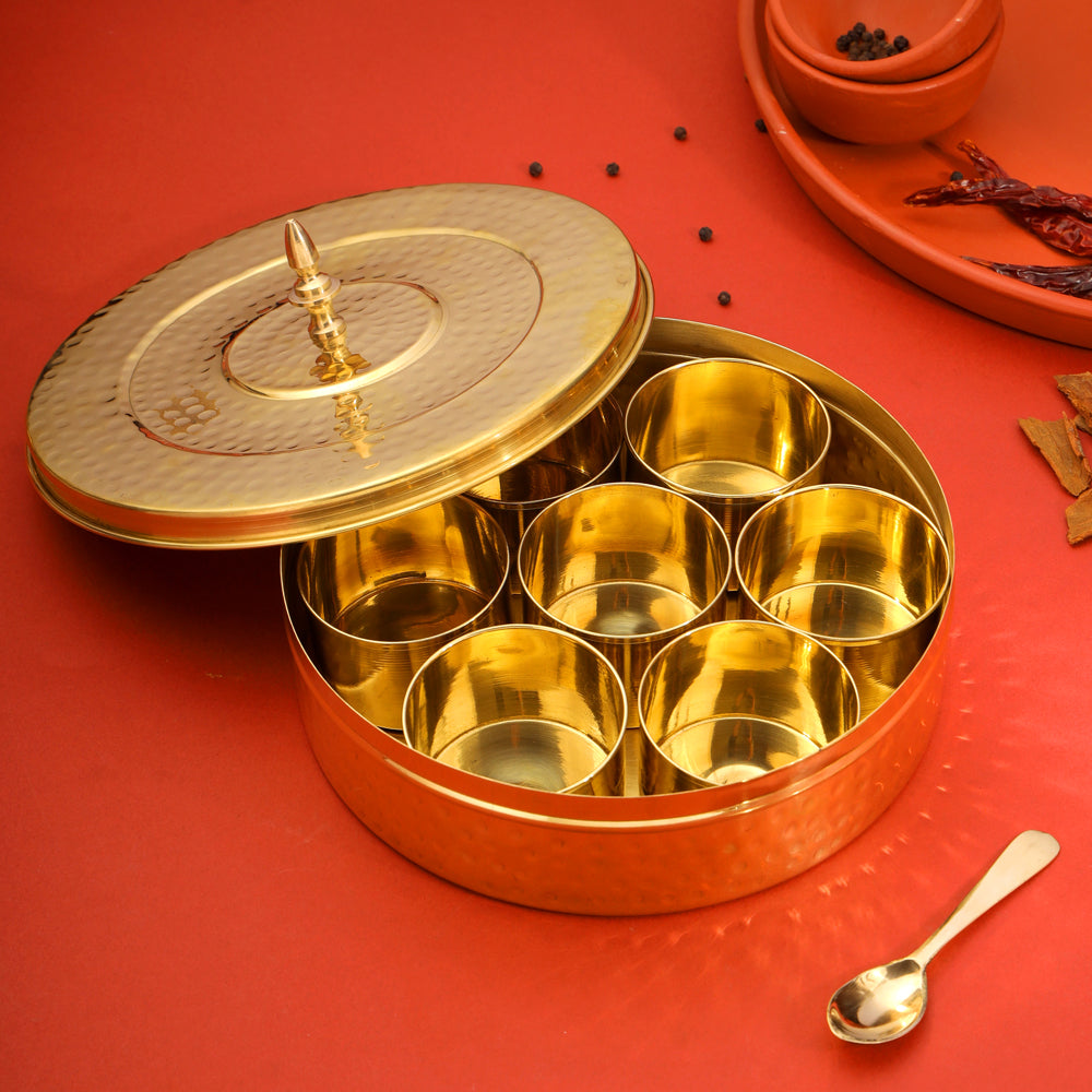Brass Hammered Masala Daani/Spice Box Vedansh Craft