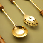 Brass Kitchen Ladles With Wooden Handle Set (14.5 Inch) Vedansh Craft