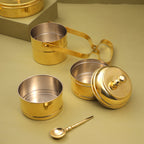 Brass 3-Tier Lunch Box/Tiffin Box (12 Inch) Vedansh Craft