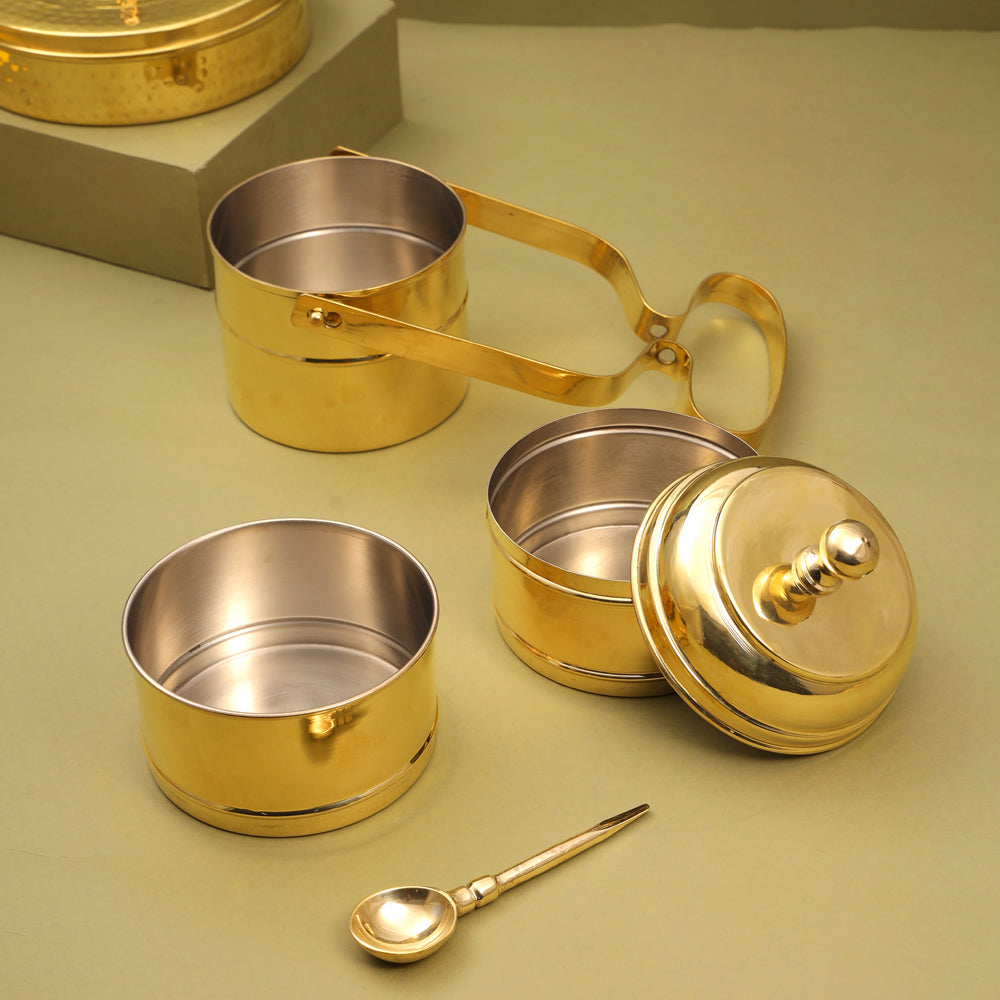 Brass 3-Tier Lunch Box/Tiffin Box (12 Inch) Vedansh Craft