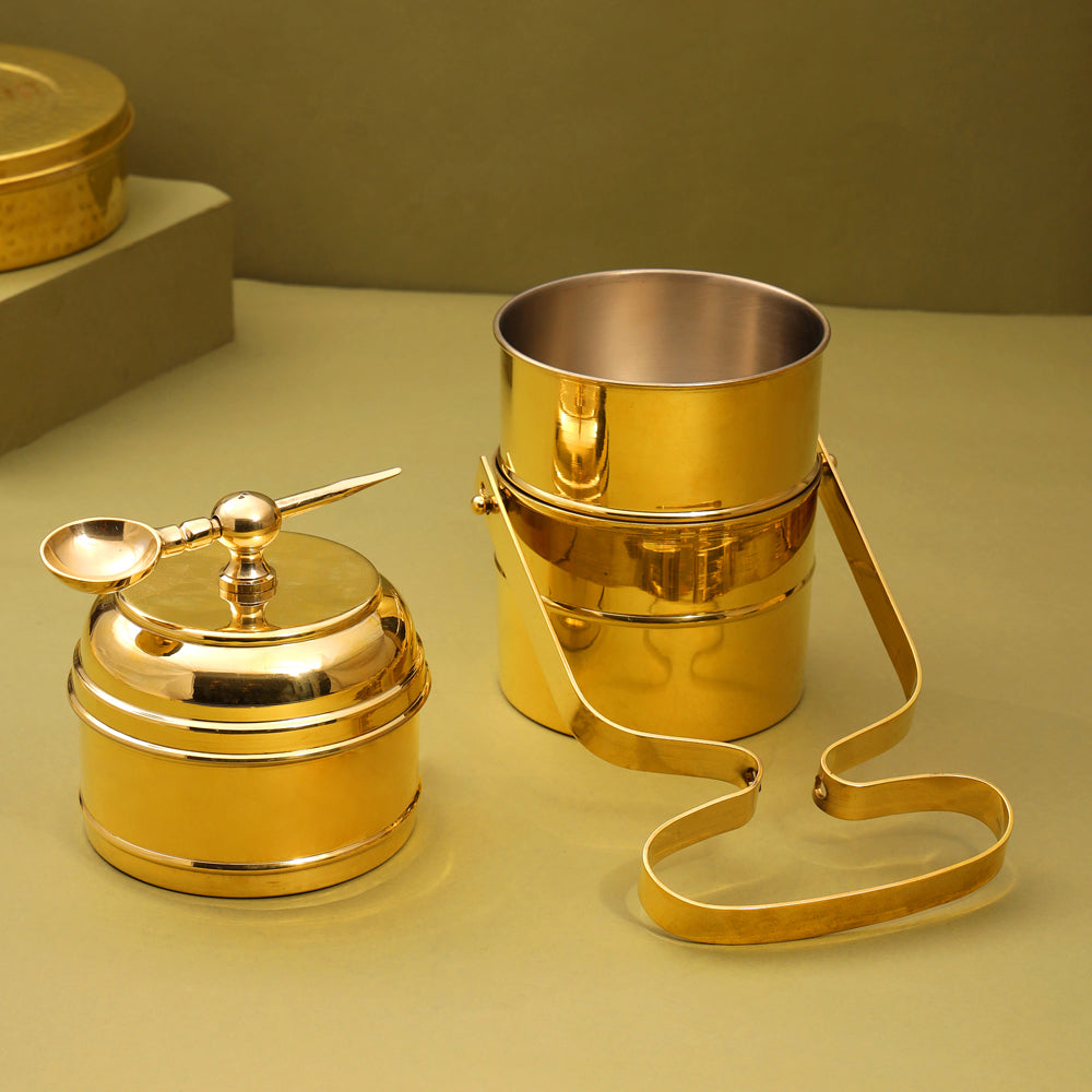 Brass 3-Tier Lunch Box/Tiffin Box (12 Inch) Vedansh Craft