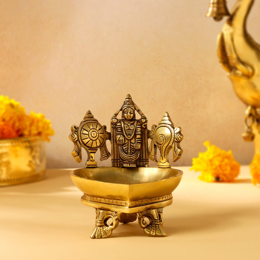 Brass Superfine Balaji Shankh Chakra Diya (5 Inch) Vedansh Craft