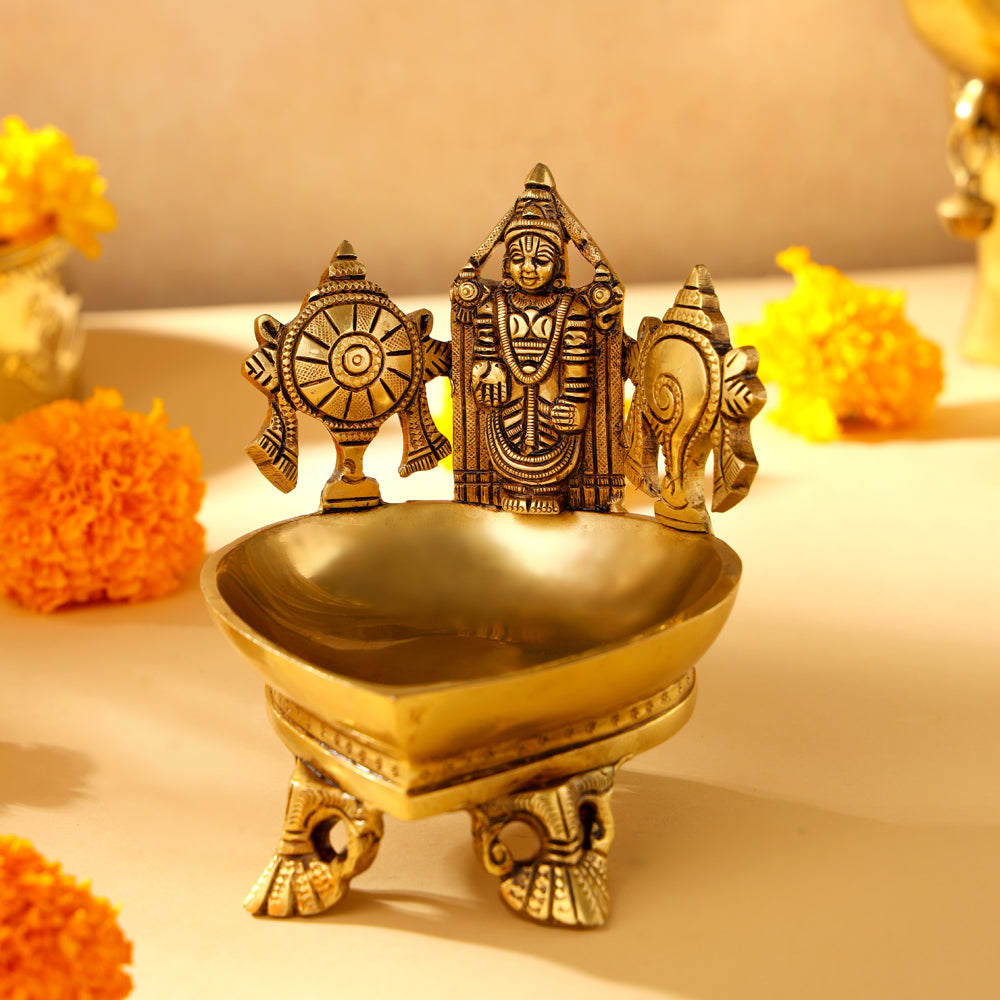 Brass Superfine Balaji Shankh Chakra Diya (5 Inch) Vedansh Craft