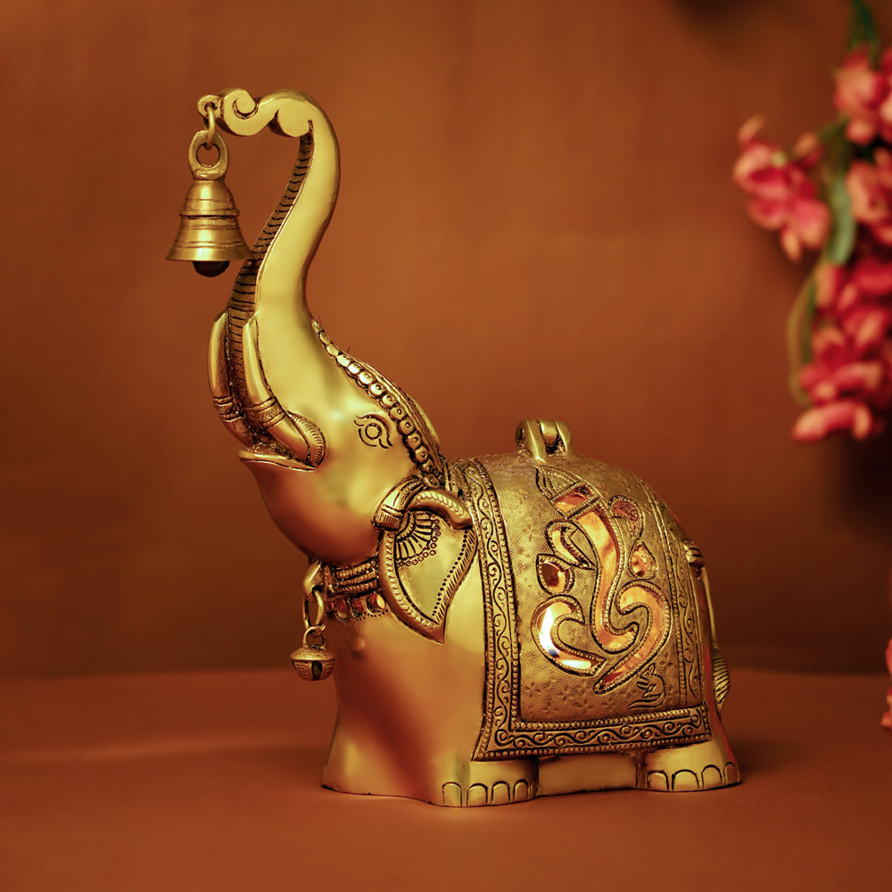 Brass Elephant Diya With Bell (10.5 Inch) Vedansh Craft