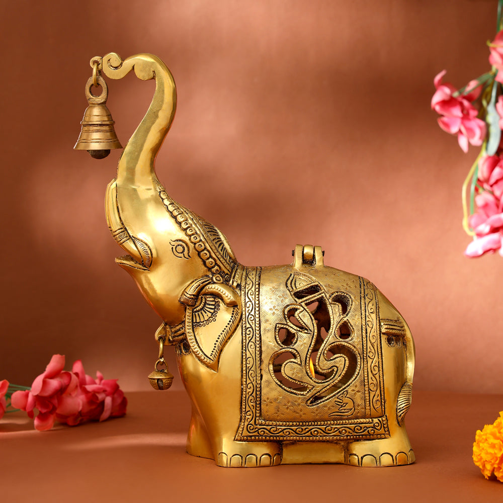 Brass Elephant Diya With Bell (10.5 Inch) Vedansh Craft