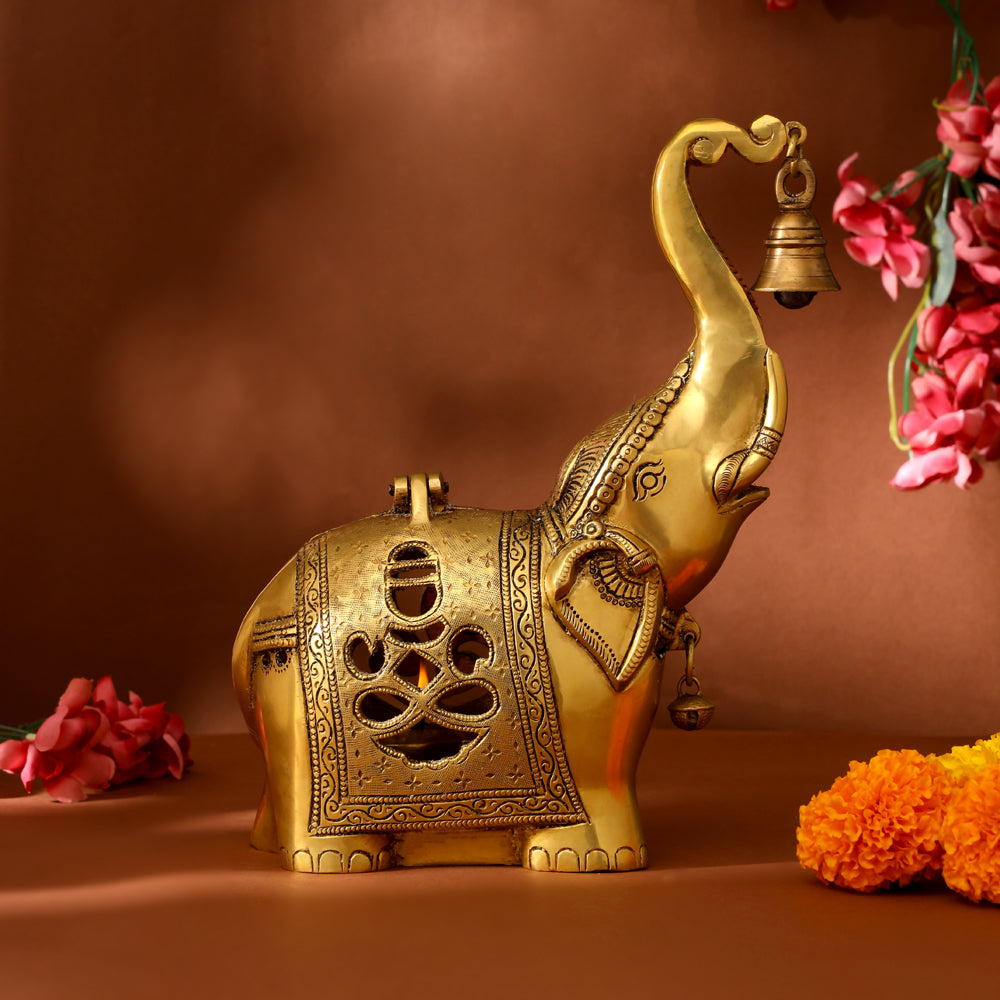 Brass Elephant Diya With Bell (10.5 Inch) Vedansh Craft