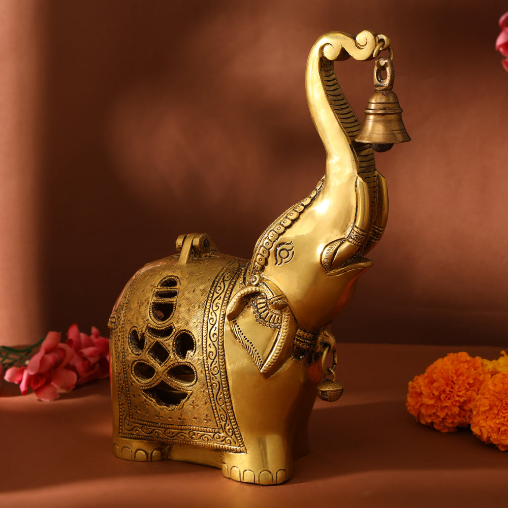 Brass Elephant Diya With Bell (10.5 Inch) Vedansh Craft
