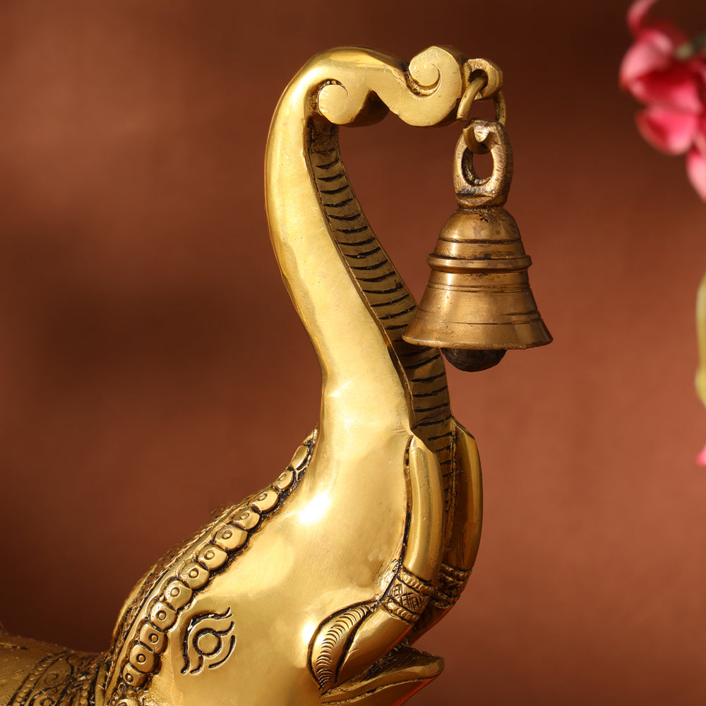 Brass Elephant Diya With Bell (10.5 Inch) Vedansh Craft