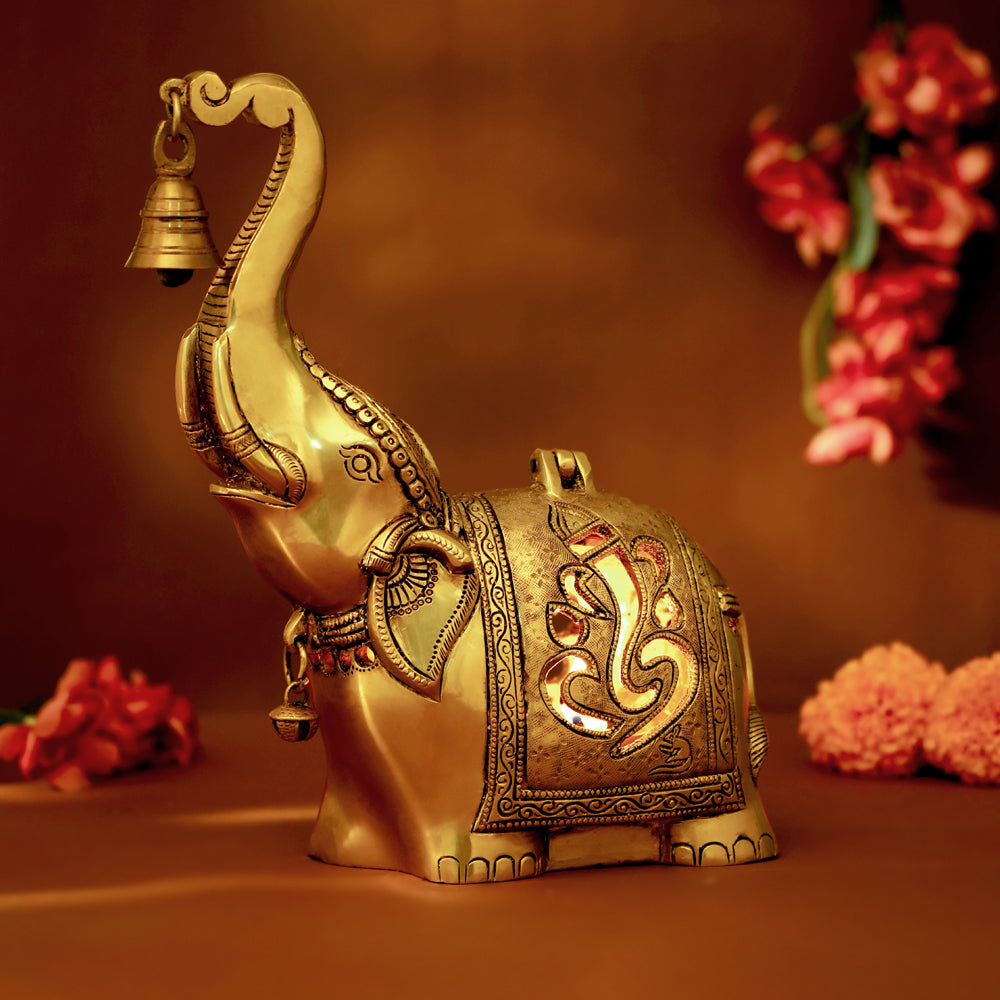 Brass Elephant Diya With Bell (10.5 Inch) Vedansh Craft