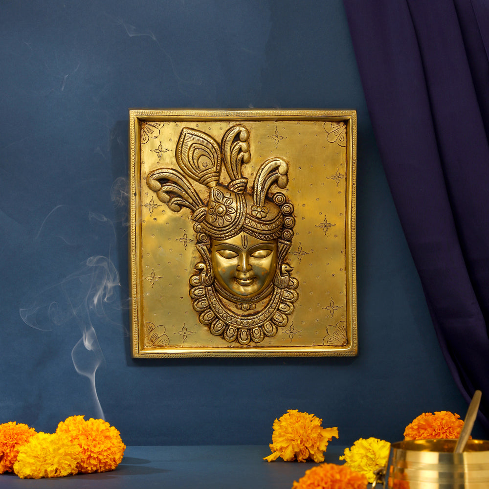 Brass Krishna Wall Hanging Plate (9.5 Inch) Vedansh Craft