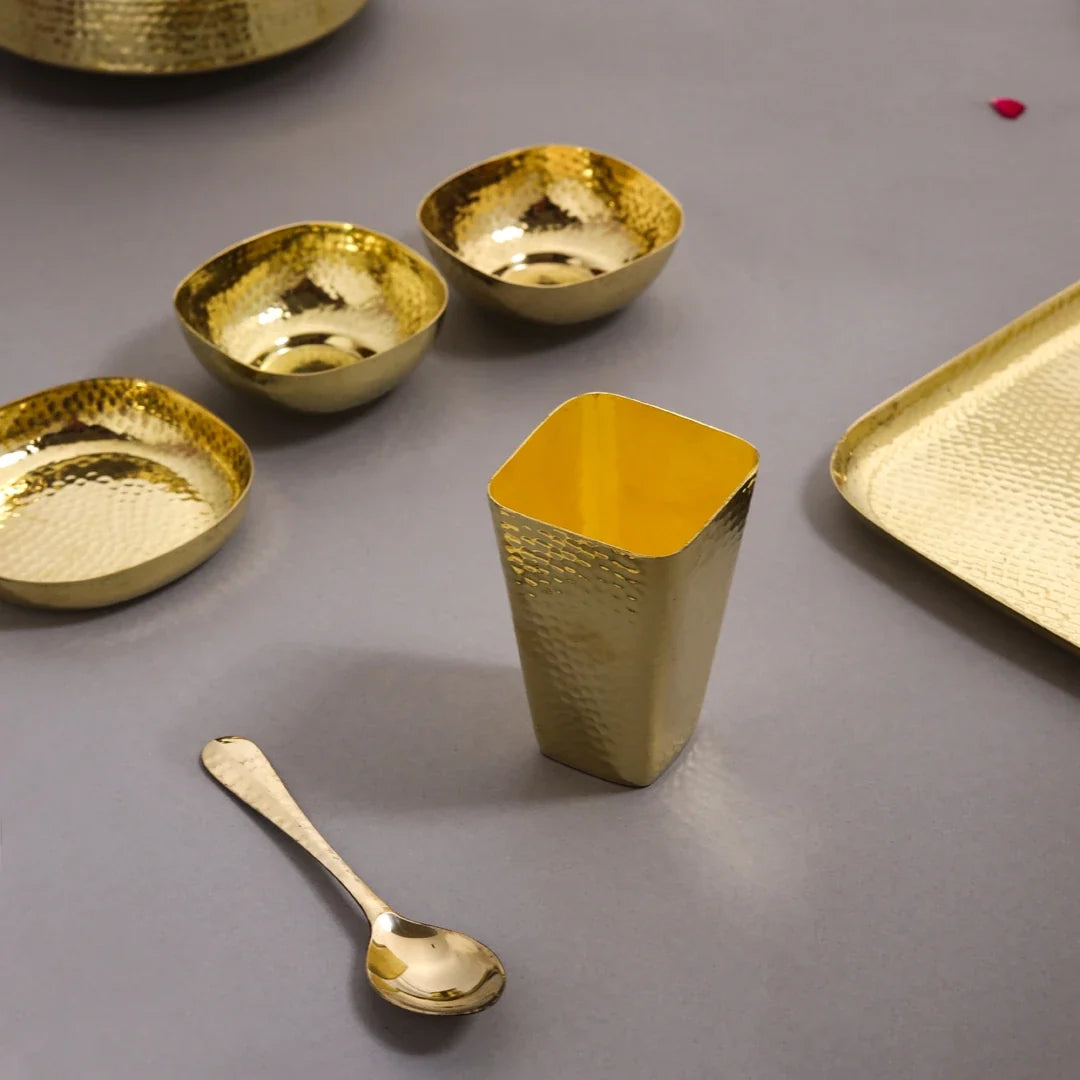 Brass Hammered Square Thali/Dinner Set (1.25 Kg) Vedansh Craft