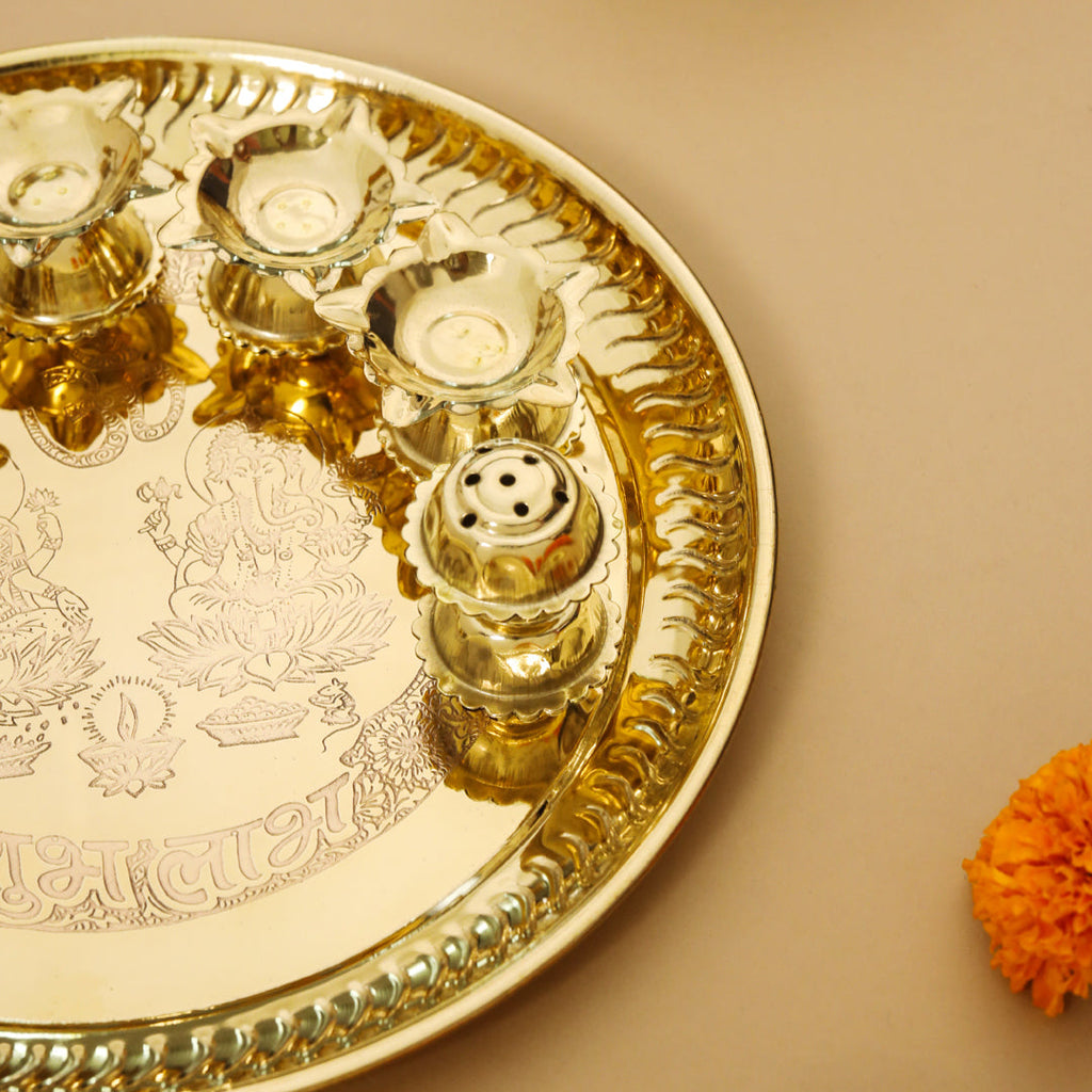 Brass Traditional Seven Deepak Pooja Thali (11 Inch) Vedansh Craft