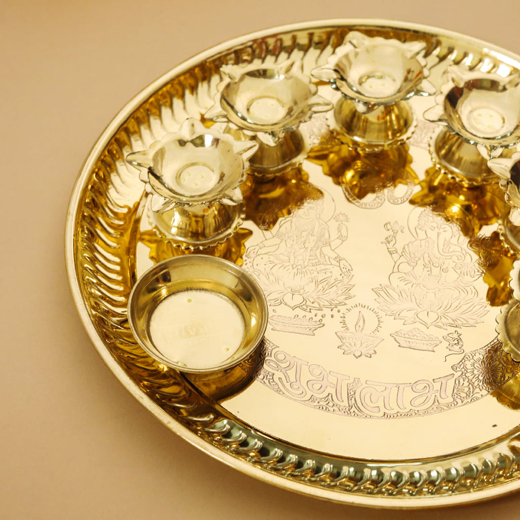 Brass Traditional Seven Deepak Pooja Thali (11 Inch) Vedansh Craft