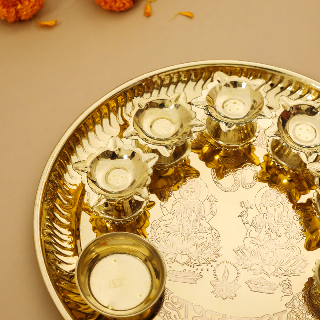 Brass Traditional Seven Deepak Pooja Thali (11 Inch) Vedansh Craft