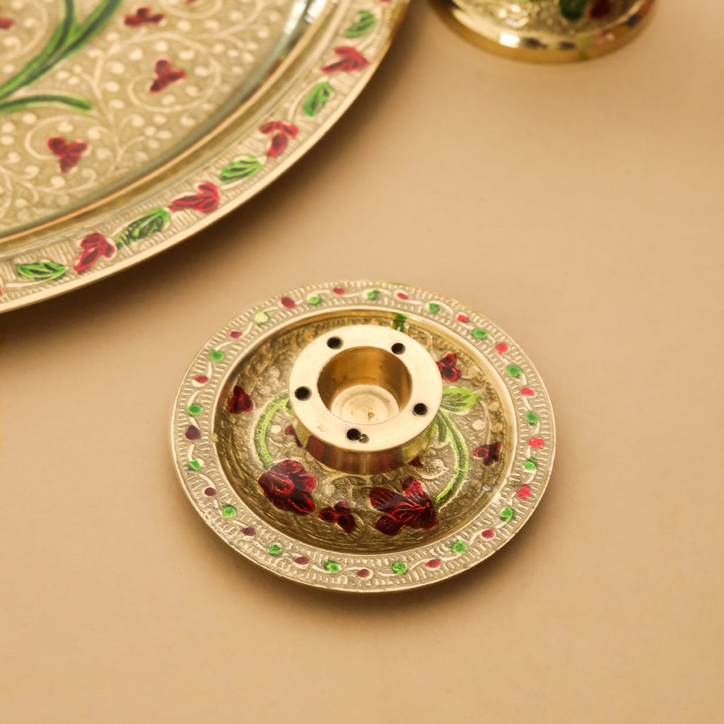 Brass Hand Painted Pooja Thali Set (1.2 Kg) Vedansh Craft