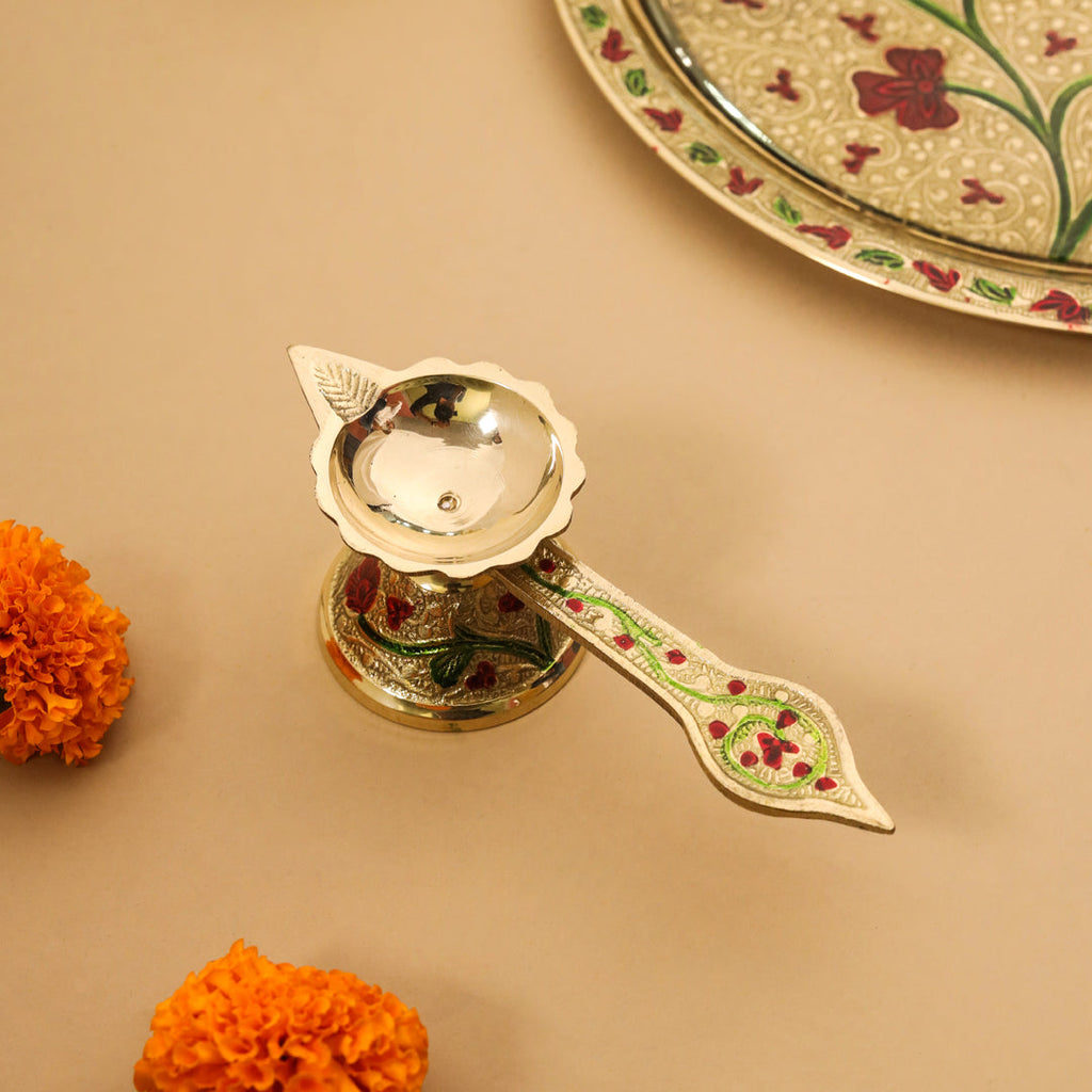 Brass Hand Painted Pooja Thali Set (1.2 Kg) Vedansh Craft