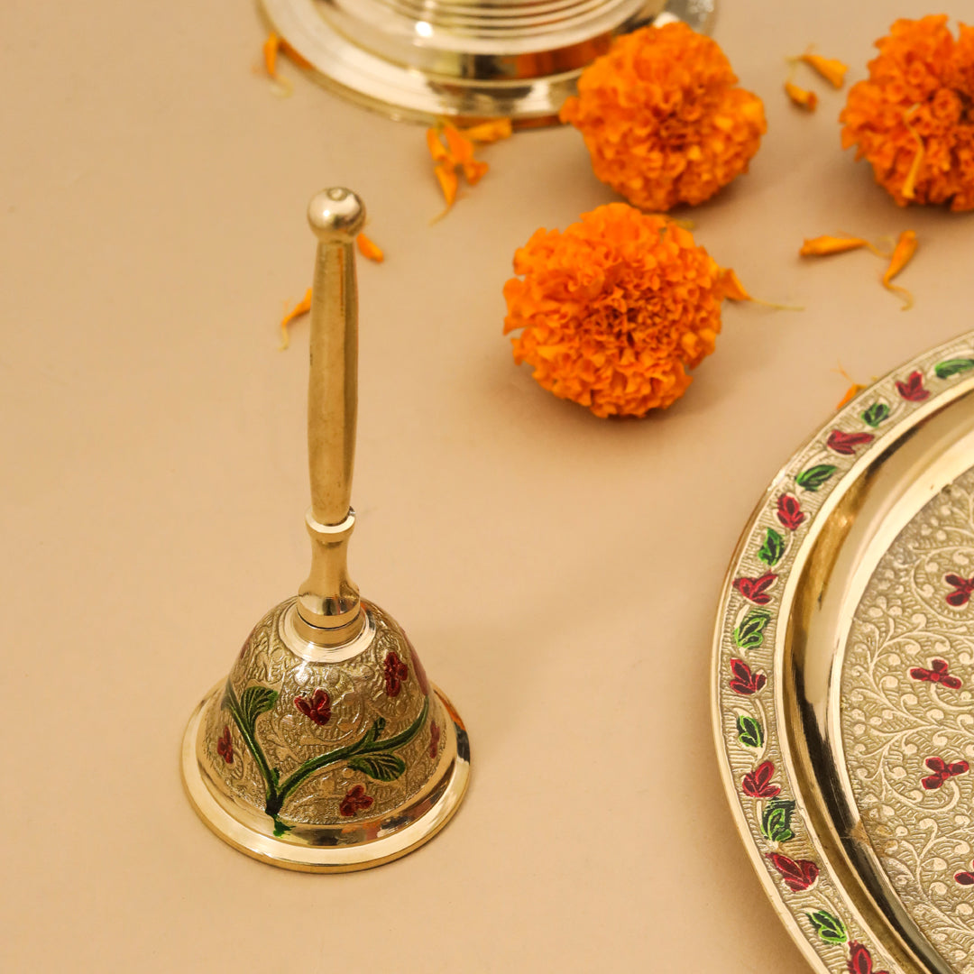 Brass Hand Painted Pooja Thali Set (1.2 Kg) Vedansh Craft