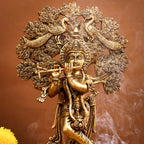 Brass Standing Krishna Idol With Tree (18.5 Inch) Vedansh Craft