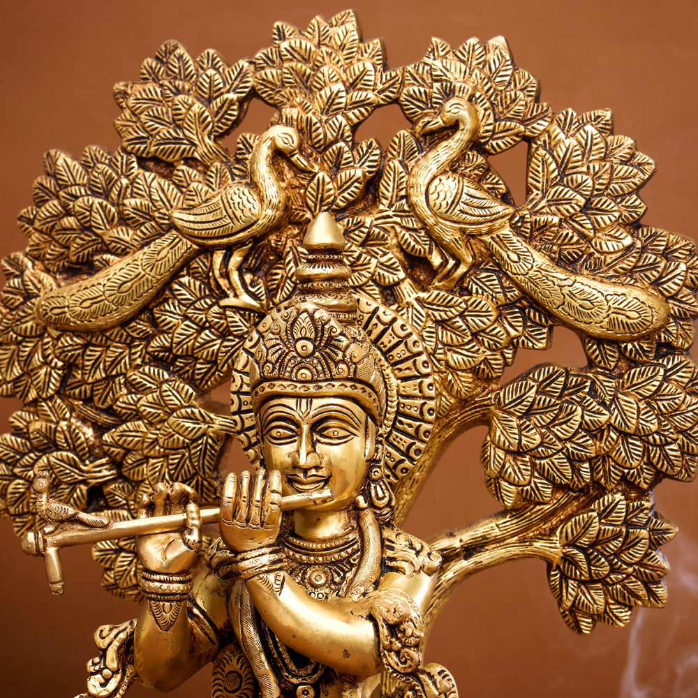 Brass Standing Krishna Idol With Tree (18.5 Inch) Vedansh Craft