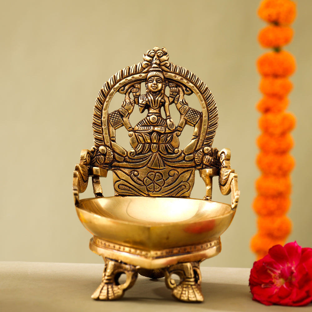 Brass Superfine Gaja Lakshmi Diya (6.5 Inch) Vedansh Craft