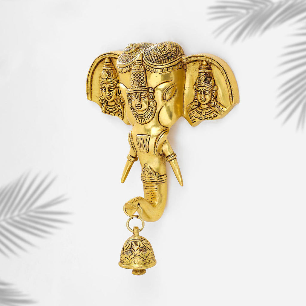Brass Ganesha With Bell Wall Hanging (11 Inch) Vedansh Craft