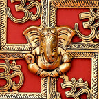 Brass Ganesha On Swastik With OM Wall Hanging (8.5 Inch) Vedansh Craft