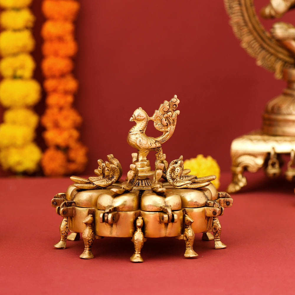 Brass Peacock Kumkum Box (5 Inch) Vedansh Craft