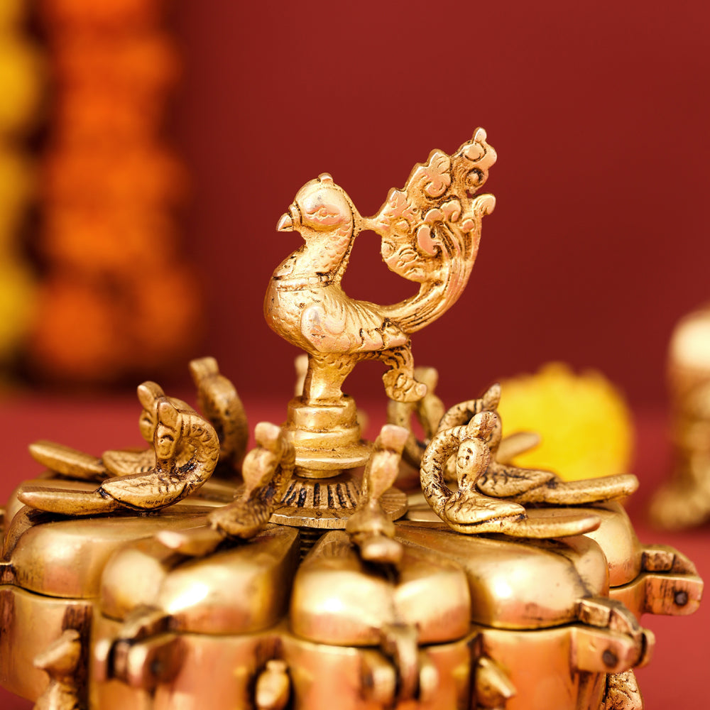 Brass Peacock Kumkum Box (5 Inch) Vedansh Craft