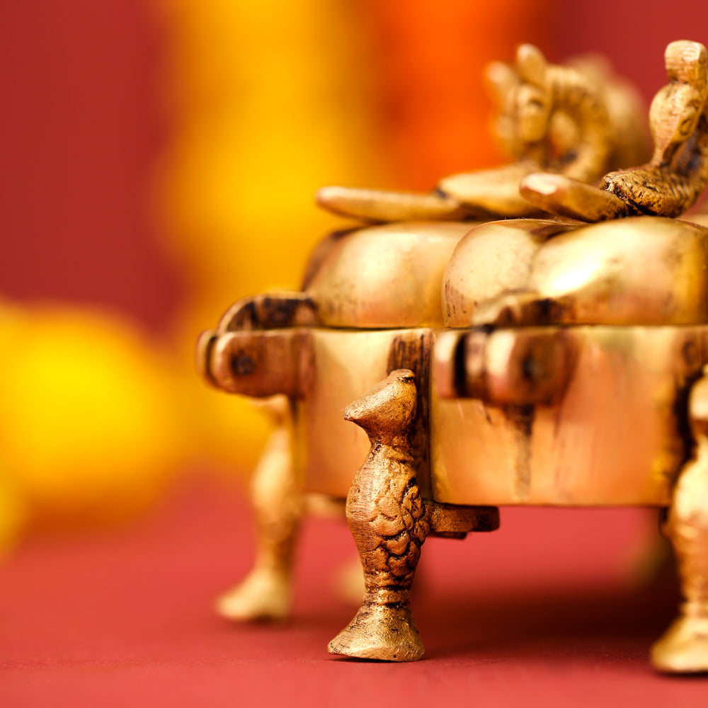 Brass Peacock Kumkum Box (5 Inch) Vedansh Craft