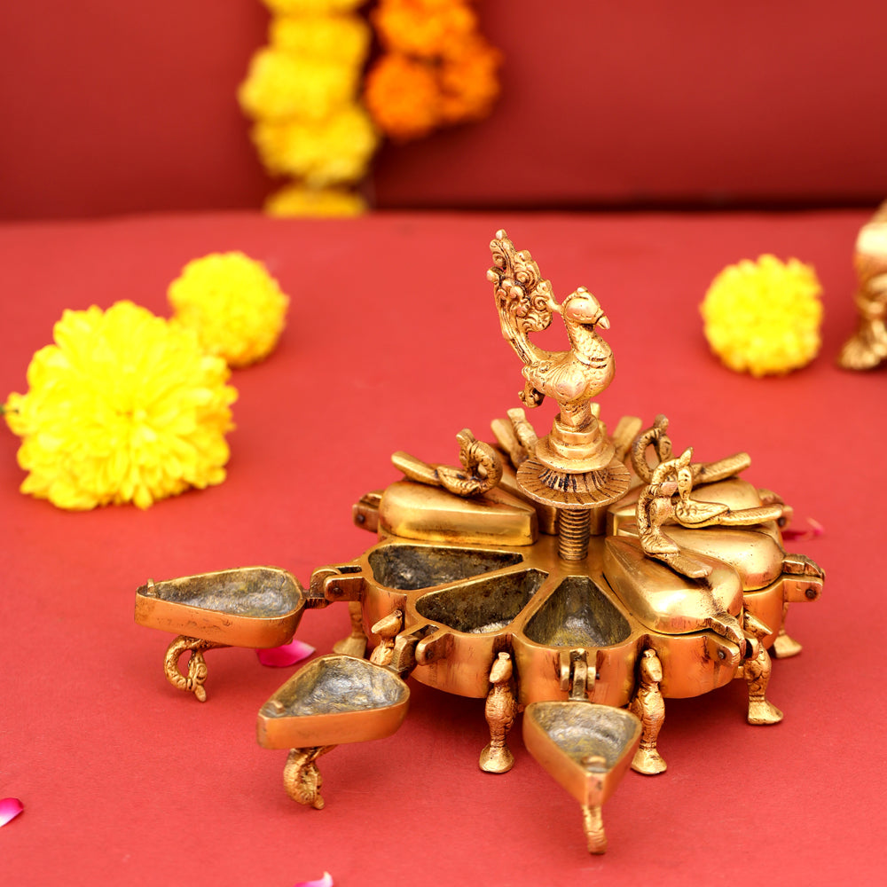Brass Peacock Kumkum Box (5 Inch) Vedansh Craft