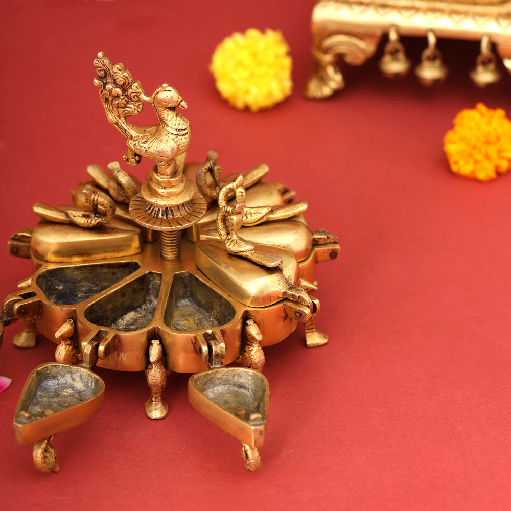 Brass Peacock Kumkum Box (5 Inch) Vedansh Craft