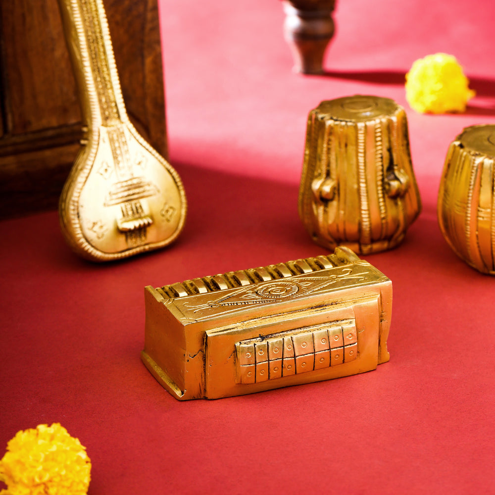 Brass Tabla, Dugi, Sitar And Harmonium Decor Set Vedansh Craft