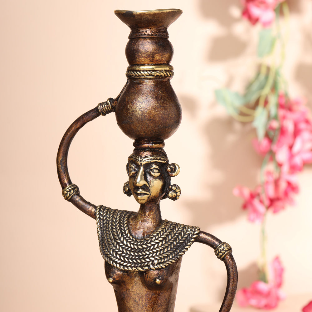Brass Dhokra Tribal Lady Showpiece (15.5 Inch) Vedansh Craft