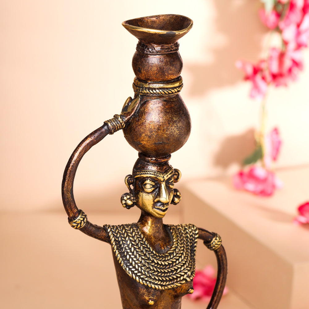 Brass Dhokra Tribal Lady Showpiece (15.5 Inch) Vedansh Craft