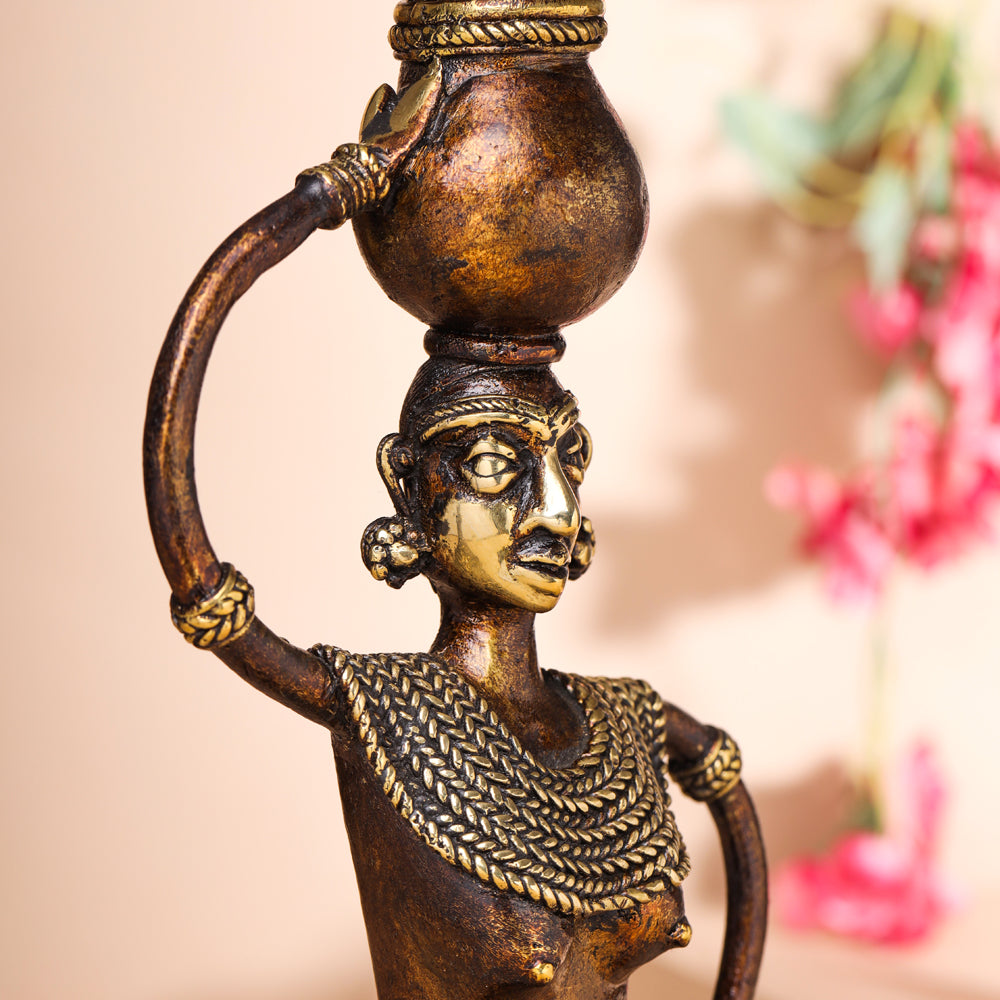 Brass Dhokra Tribal Lady Showpiece (15.5 Inch) Vedansh Craft