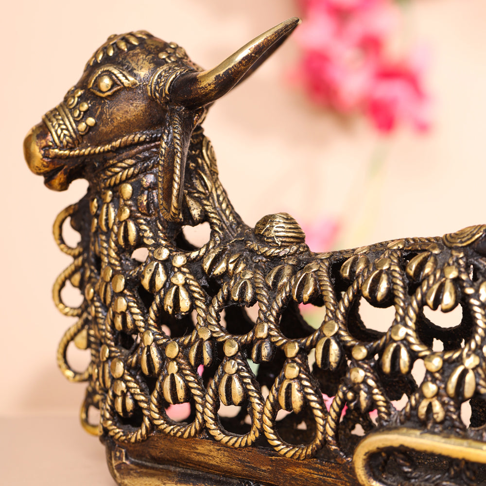 Brass Dhokra Sitting Jali Nandi Idol (6 Inch) Vedansh Craft