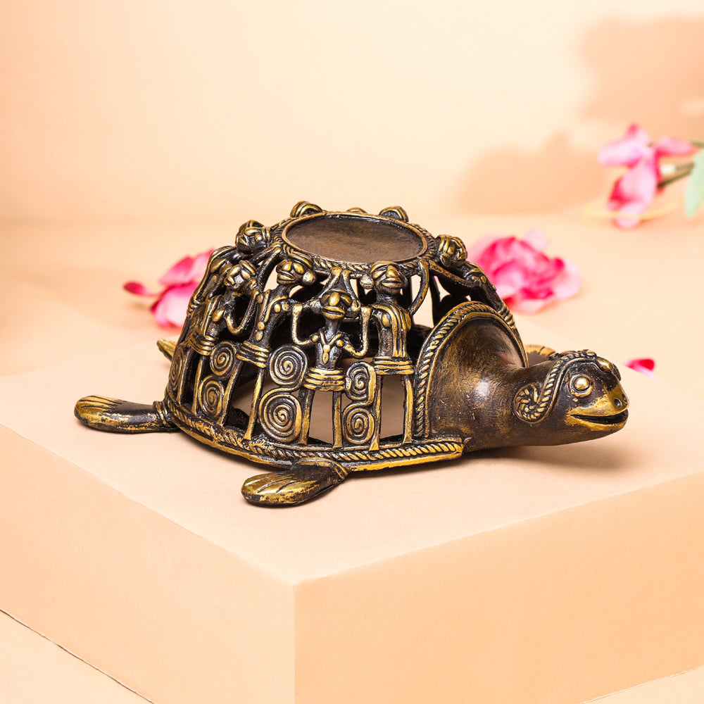 Brass Dhokra Jali Tortoise Candle Holder (3 Inch) Vedansh Craft