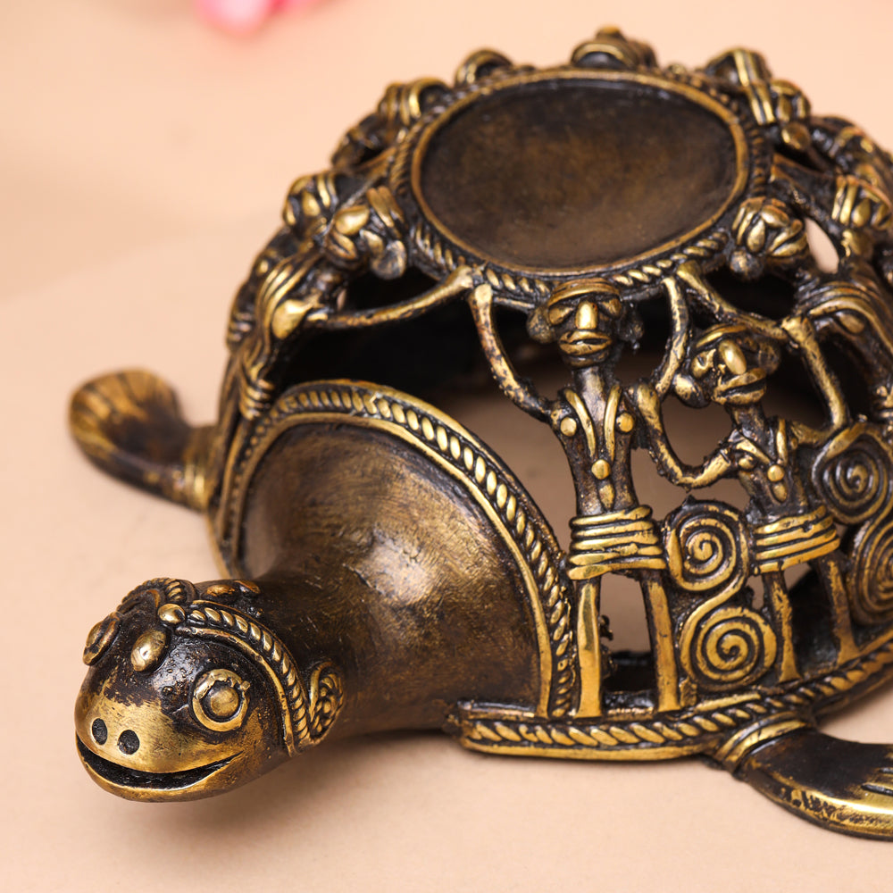Brass Dhokra Jali Tortoise Candle Holder (3 Inch) Vedansh Craft
