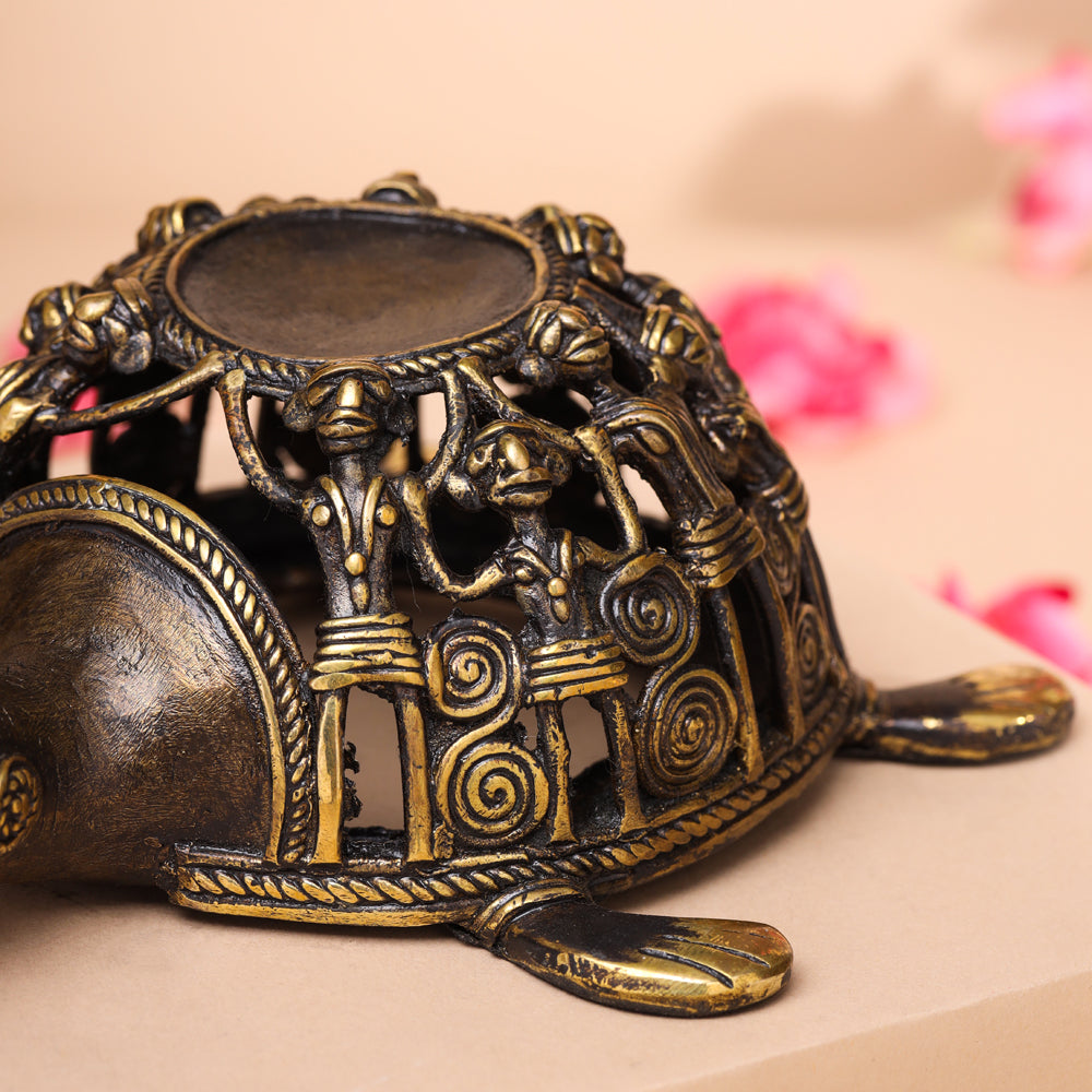 Brass Dhokra Jali Tortoise Candle Holder (3 Inch) Vedansh Craft