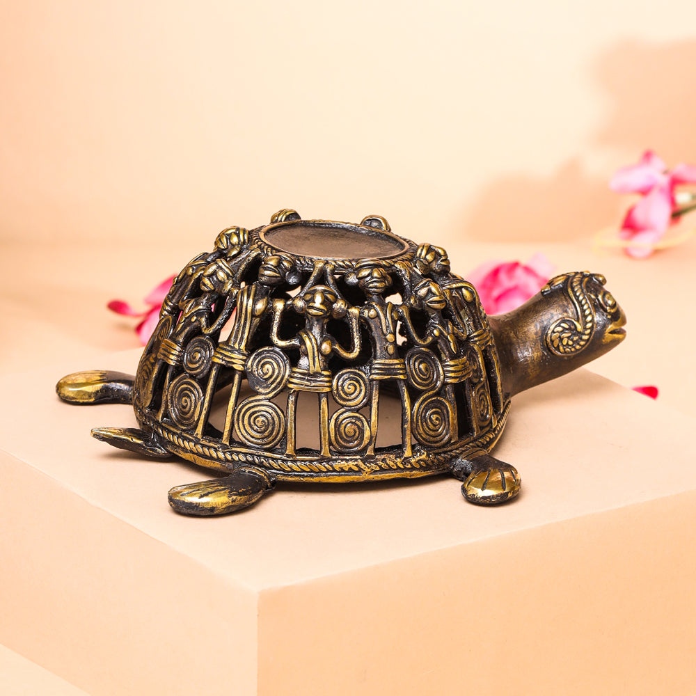 Brass Dhokra Jali Tortoise Candle Holder (3 Inch) Vedansh Craft