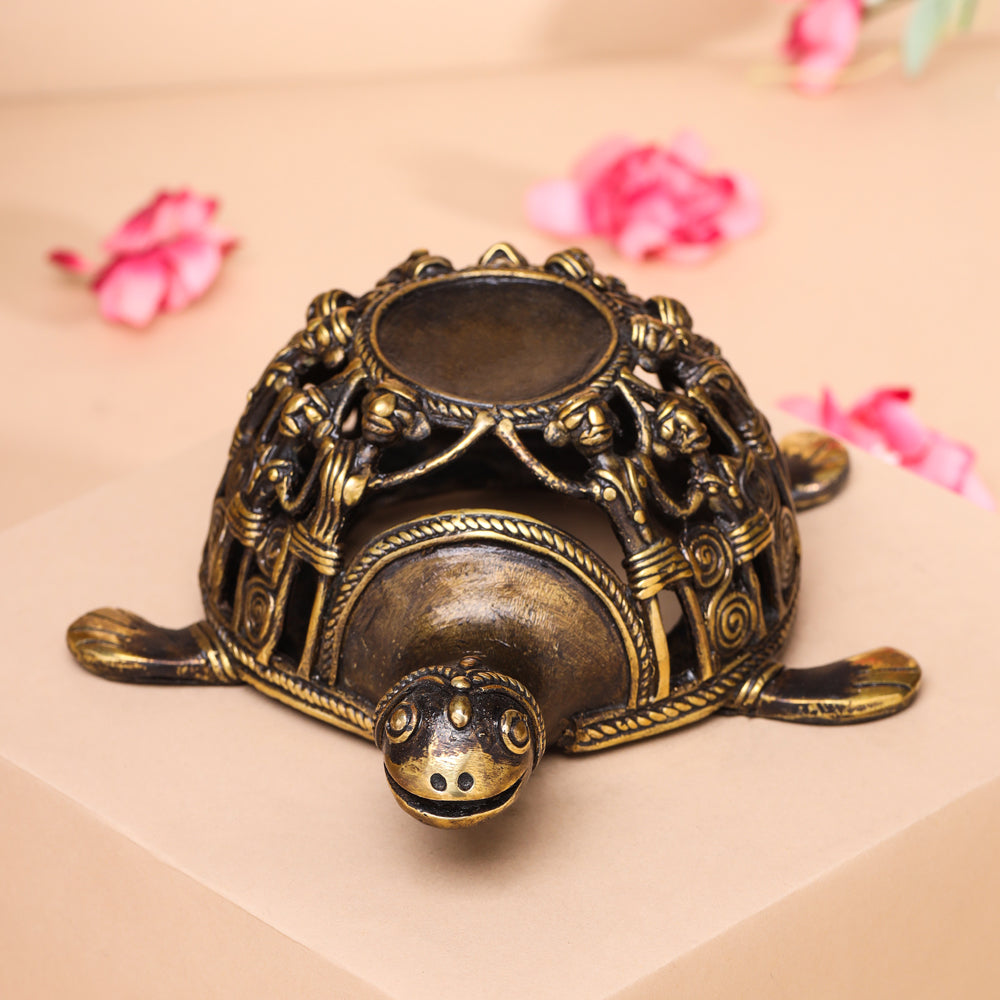 Brass Dhokra Jali Tortoise Candle Holder (3 Inch) Vedansh Craft