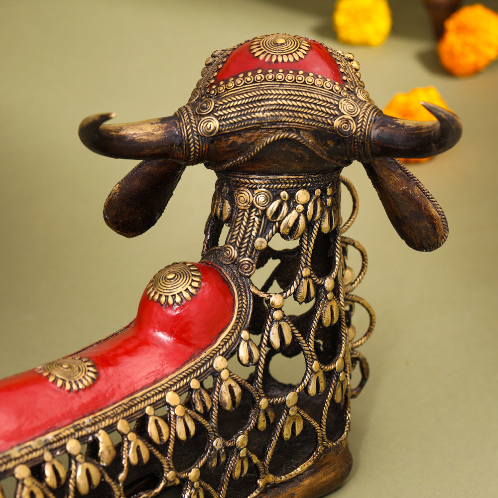 Brass Dhokra Sitting Jali Nandi Idol (10 Inch) Vedansh Craft