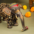 Brass Dhokra Elephant Down Trunk Statue (7 Inch) Vedansh Craft