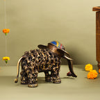 Brass Dhokra Elephant Down Trunk Statue (7 Inch) Vedansh Craft