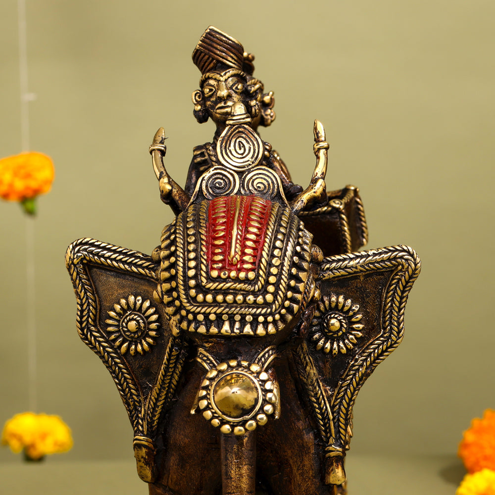 Brass Dhokra Elephant Down Trunk Statue (11.5 Inch) Vedansh Craft