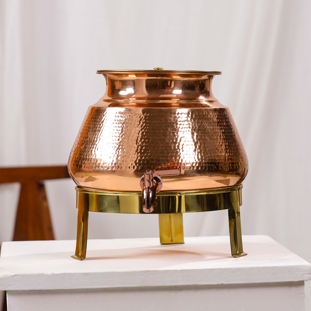 Copper Round Water Dispenser (11.5 Inch) Vedansh Craft