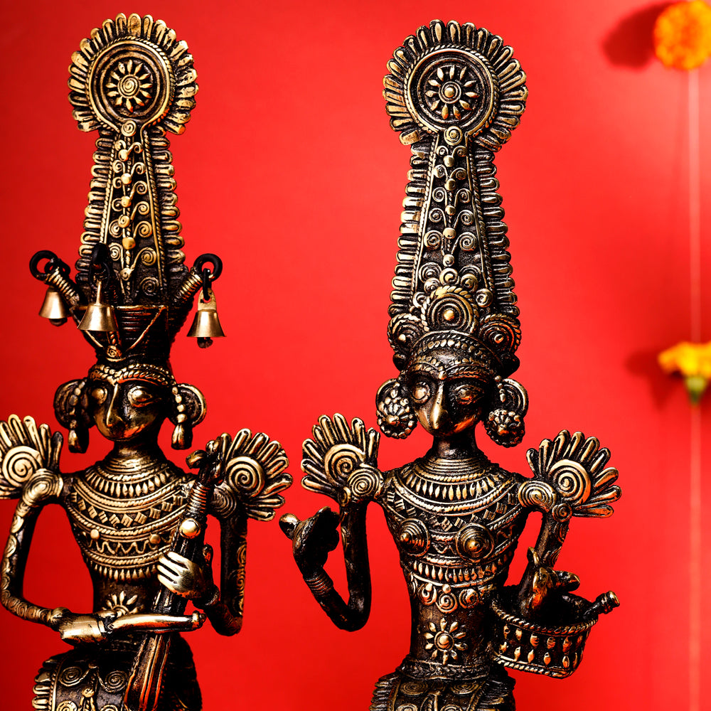 Brass Dhokra Jhitku Mitki Statue (18 Inch) Vedansh Craft
